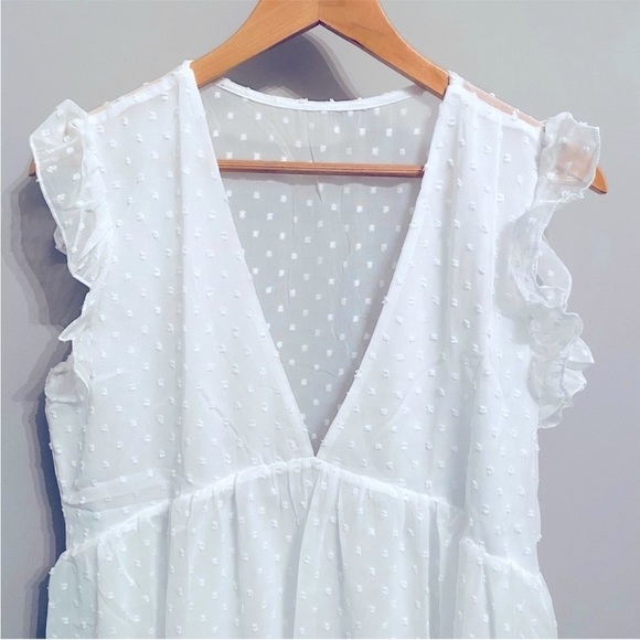 Flutter Sleeve Chiffon V-Neck White Dress Brand New - Picture 4 of 13